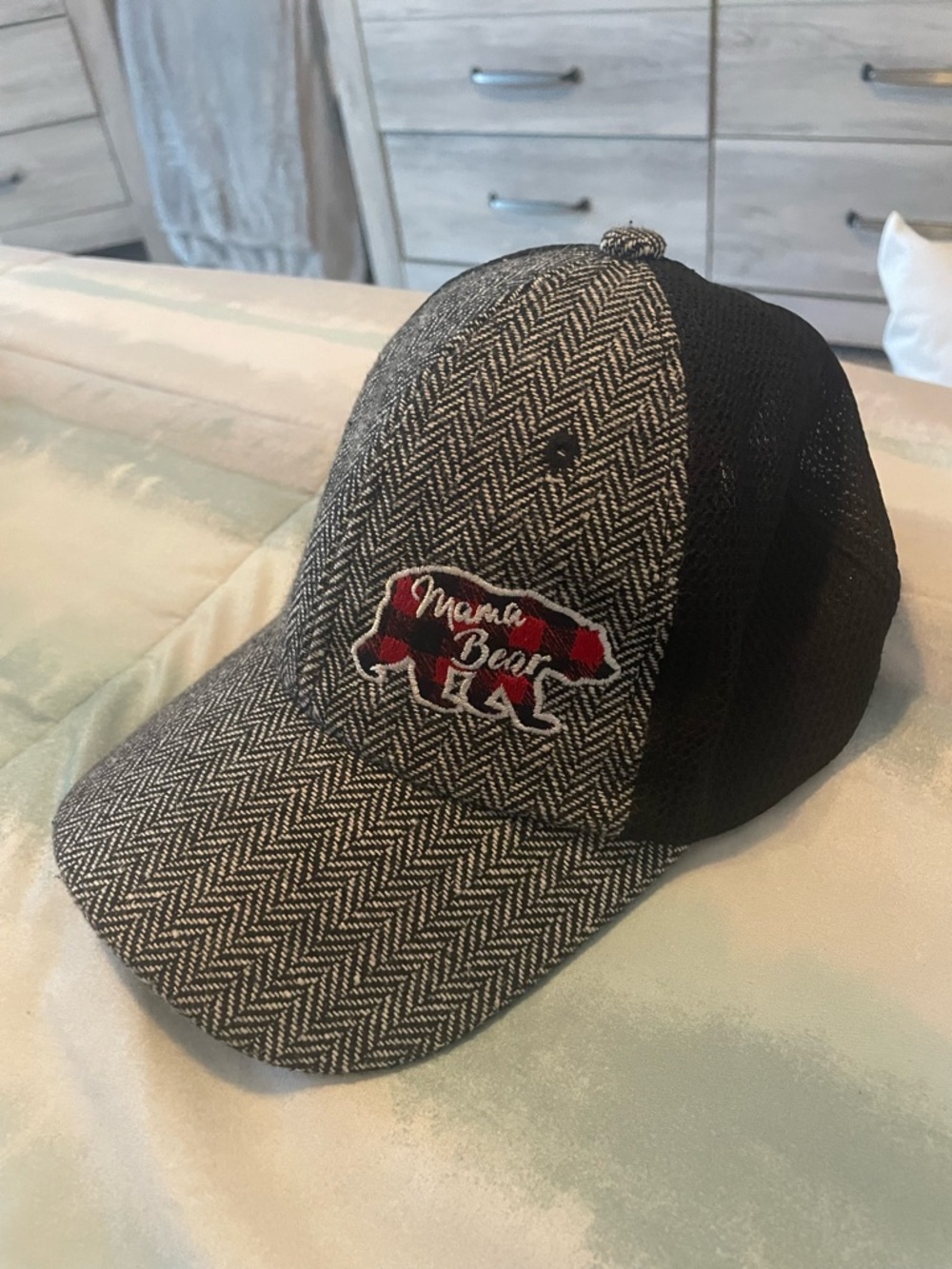 Katydid Herringbone Trucker Hat with Red Buffalo Check Patch